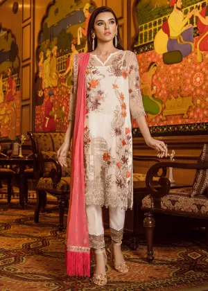 Pakistani chiffon outfit embroidered in elegant white color # P2304
