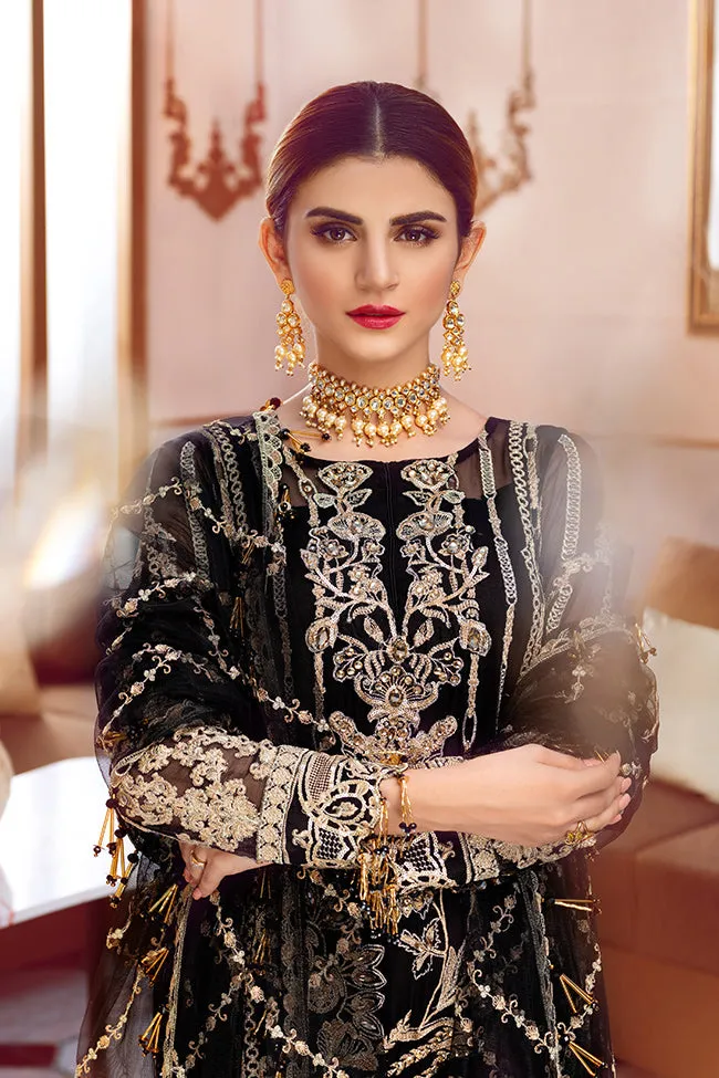 Pakistani designer embroidered chiffon outfit in black color # P2336