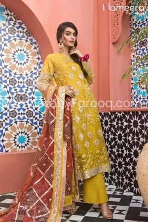 Pakistani Embroidered Chiffon Dress for Mehendi #PS14