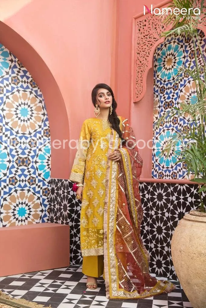Pakistani Embroidered Chiffon Dress for Mehendi #PS14