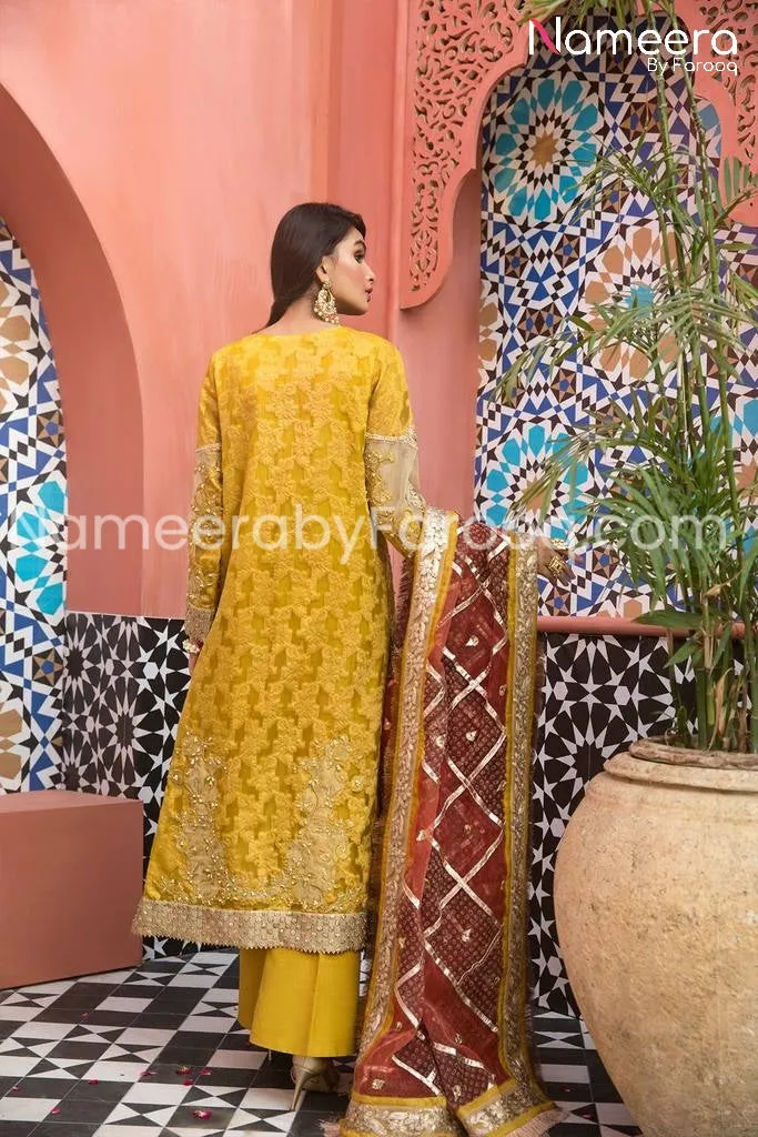 Pakistani Embroidered Chiffon Dress for Mehendi #PS14