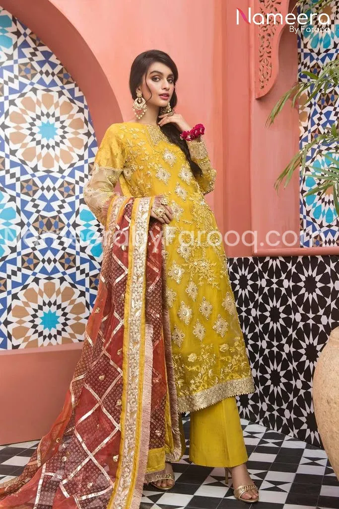 Pakistani Embroidered Chiffon Dress for Mehendi #PS14