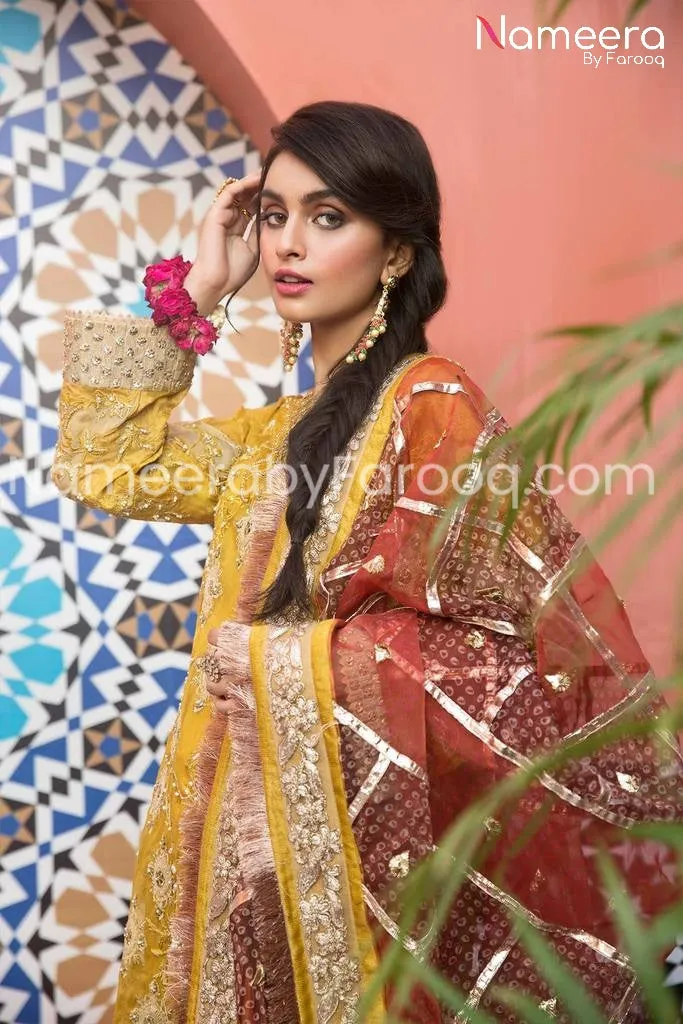Pakistani Embroidered Chiffon Dress for Mehendi #PS14