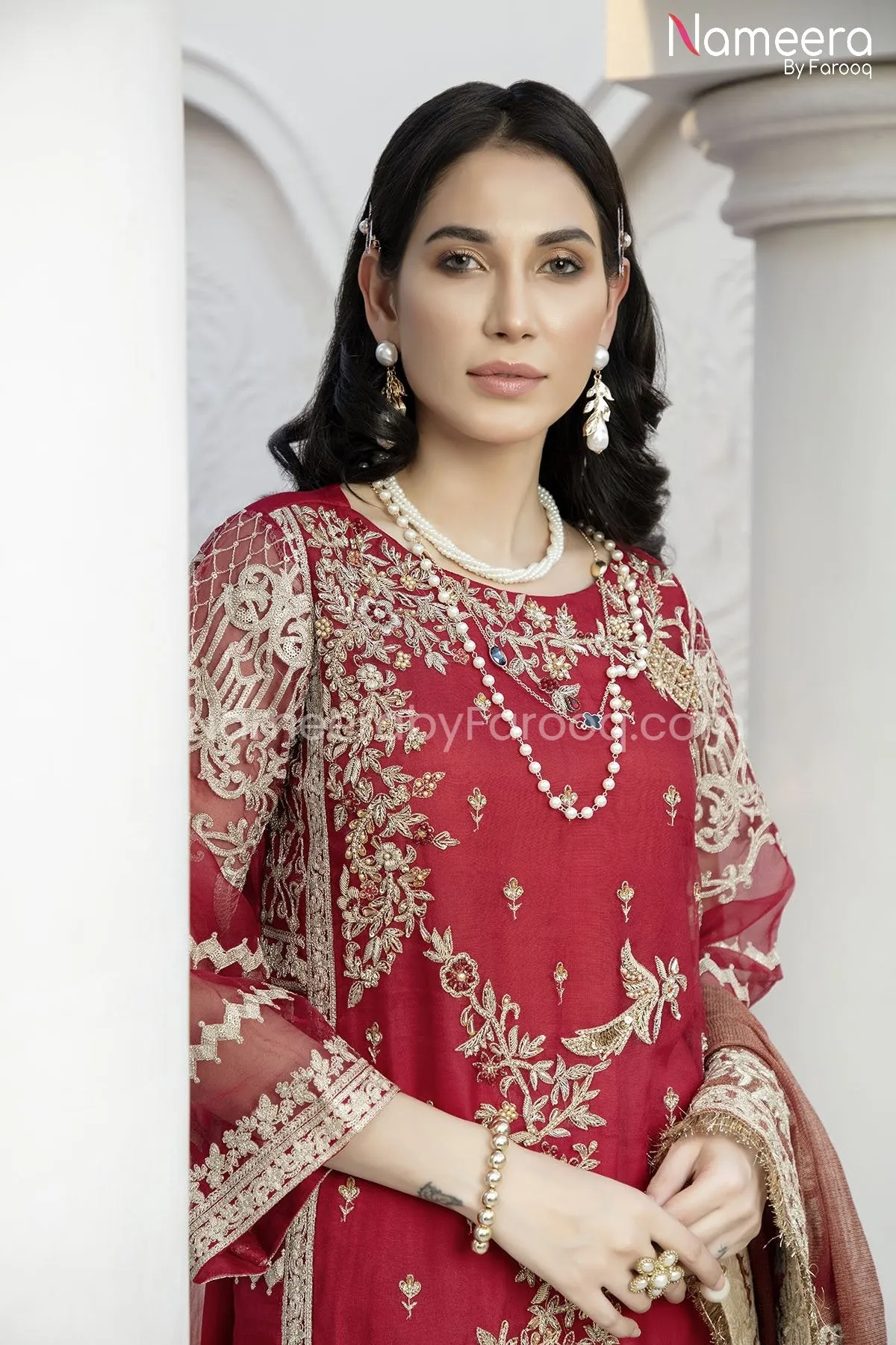 Pakistani Embroidered Chiffon Dress for Party #BP169