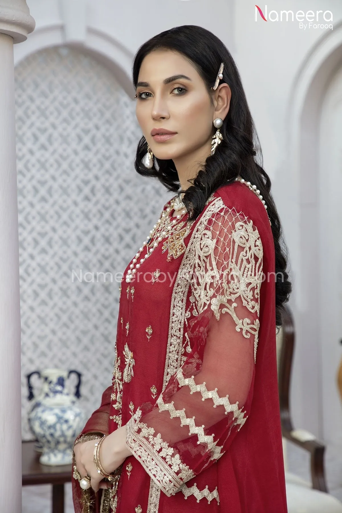Pakistani Embroidered Chiffon Dress for Party #BP169