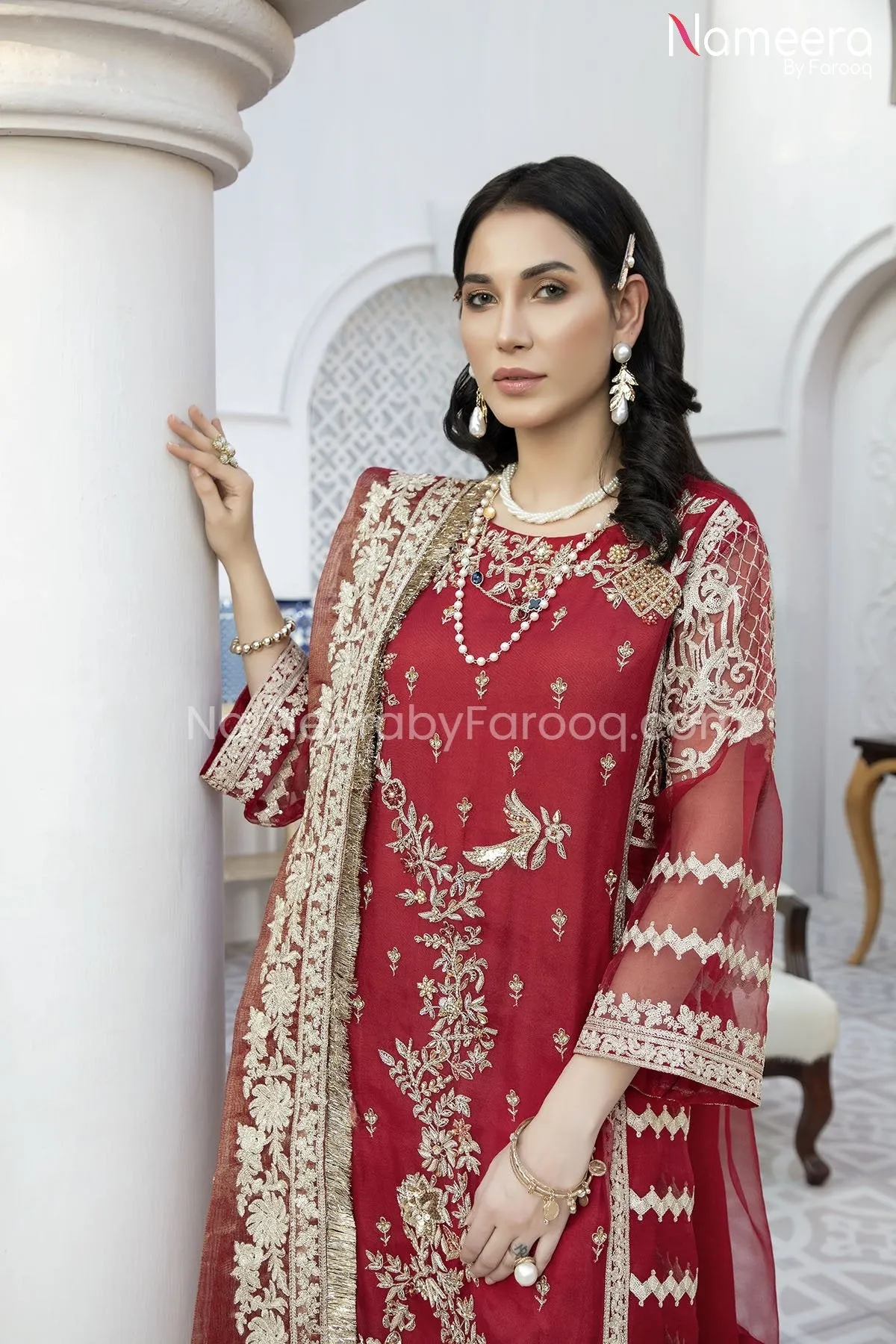 Pakistani Embroidered Chiffon Dress for Party #BP169