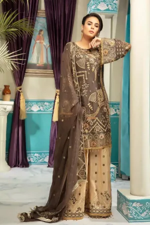 Pakistani Latest Chiffon brown Suit With Beige Combination # CA106