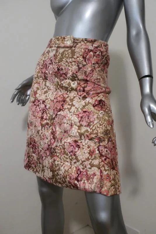 Paul & Joe Skirt Pink/Gold Lurex Floral Jacquard Size 36