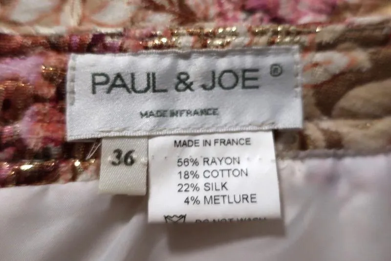 Paul & Joe Skirt Pink/Gold Lurex Floral Jacquard Size 36