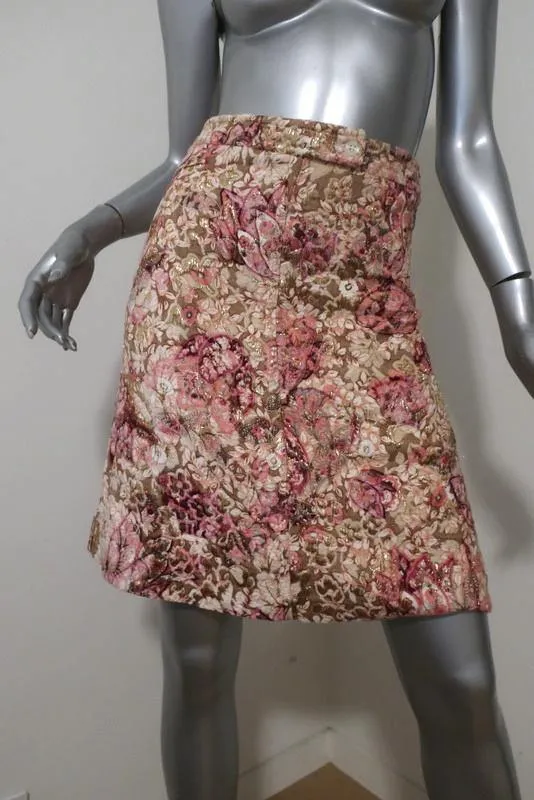 Paul & Joe Skirt Pink/Gold Lurex Floral Jacquard Size 36