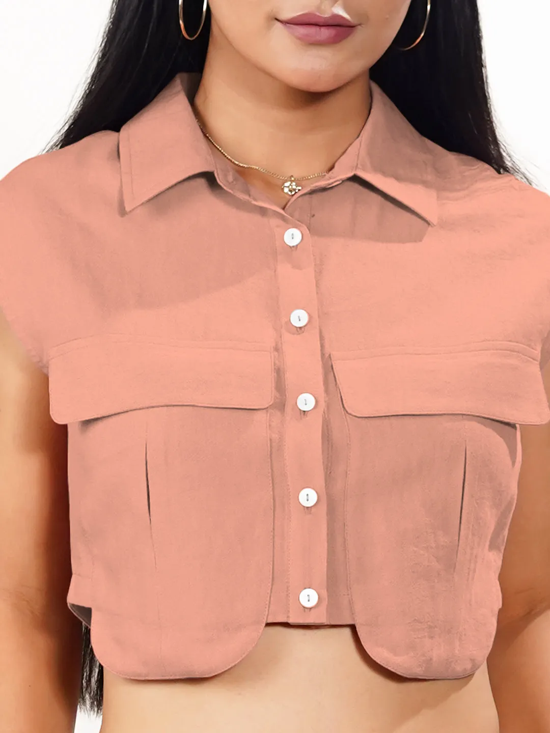 Peach Solid Collared Shirt