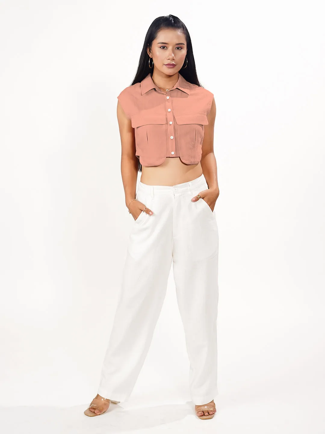 Peach Solid Collared Shirt