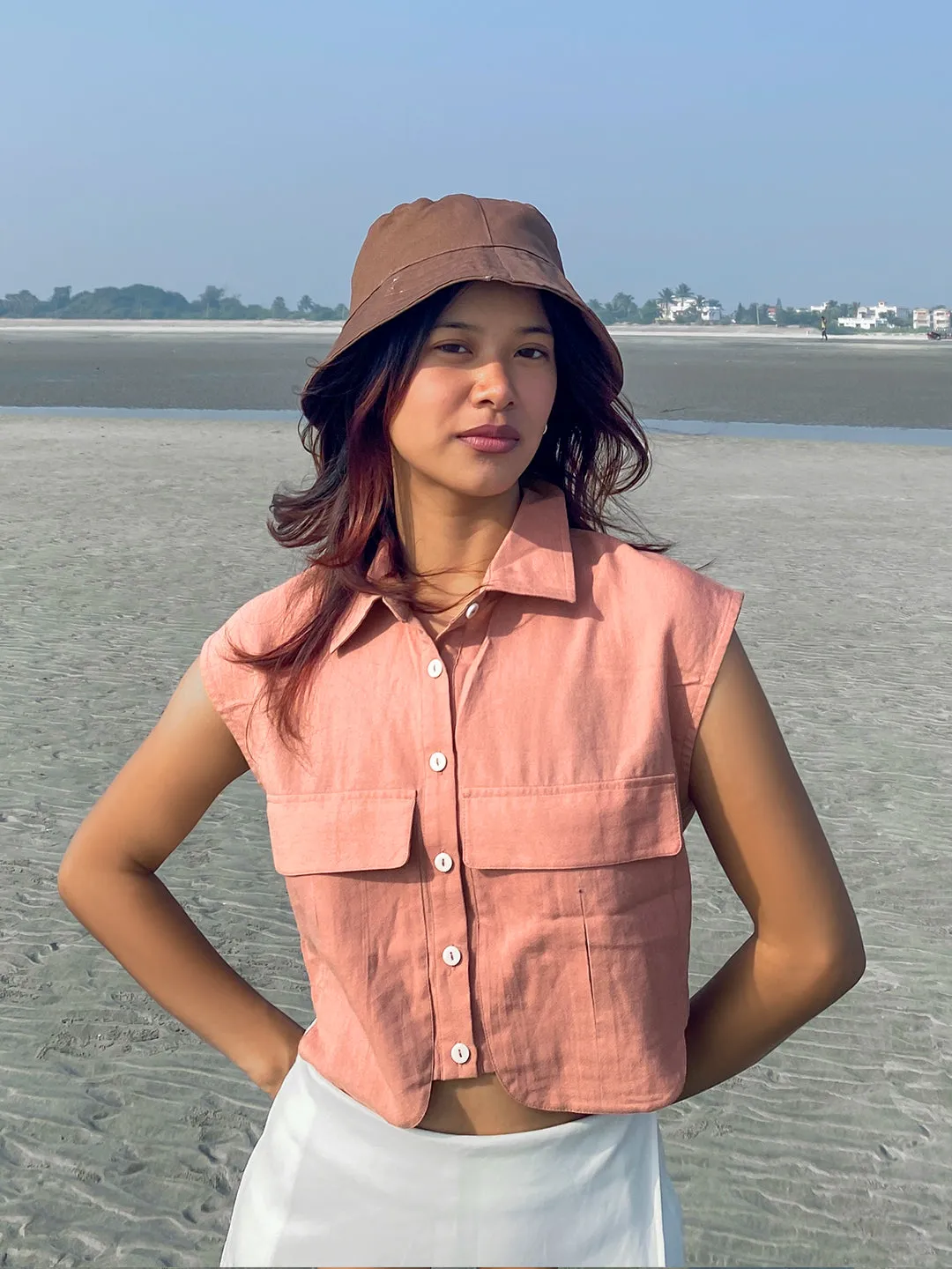 Peach Solid Collared Shirt