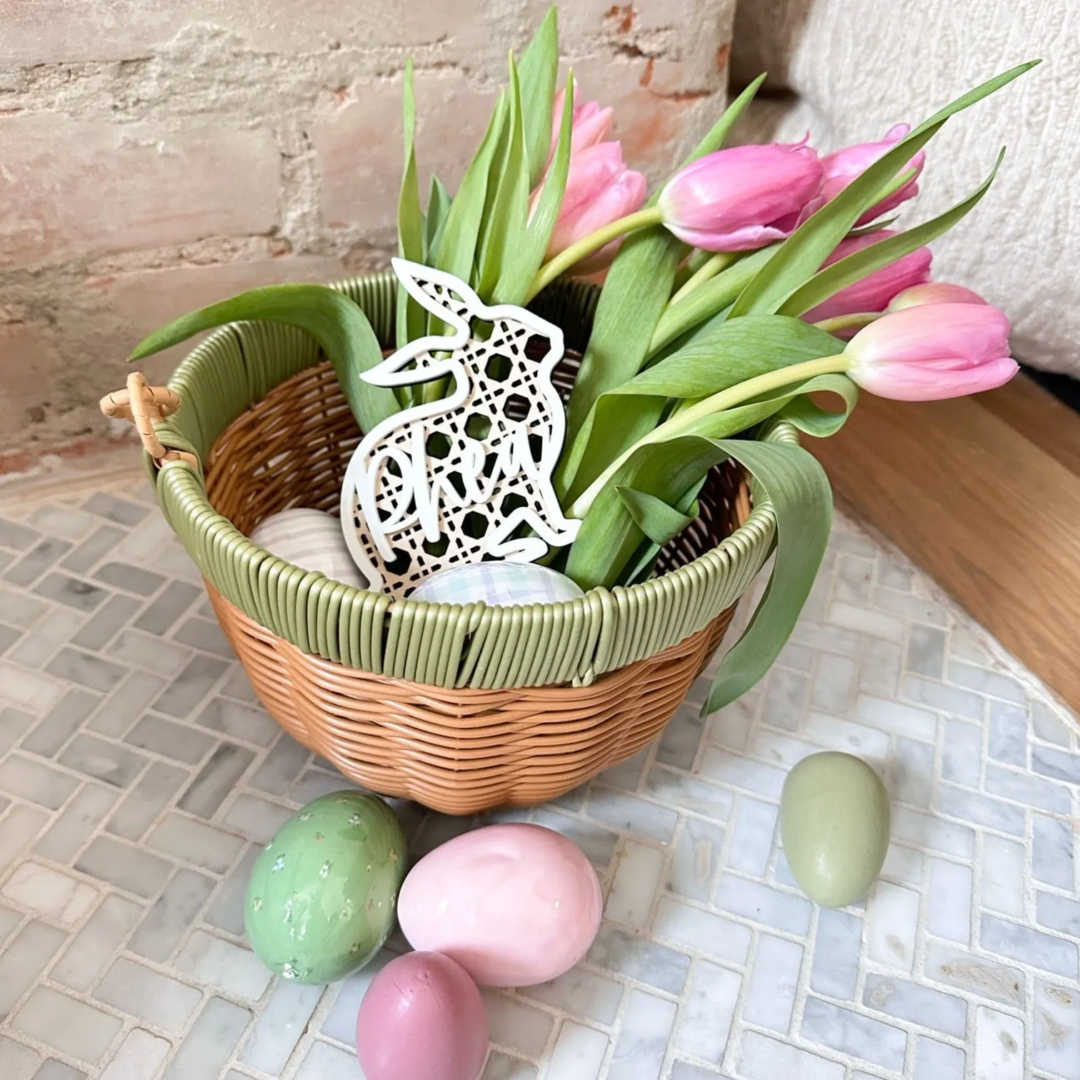 Personalized Bunny Wood   Rattan Basket Tag