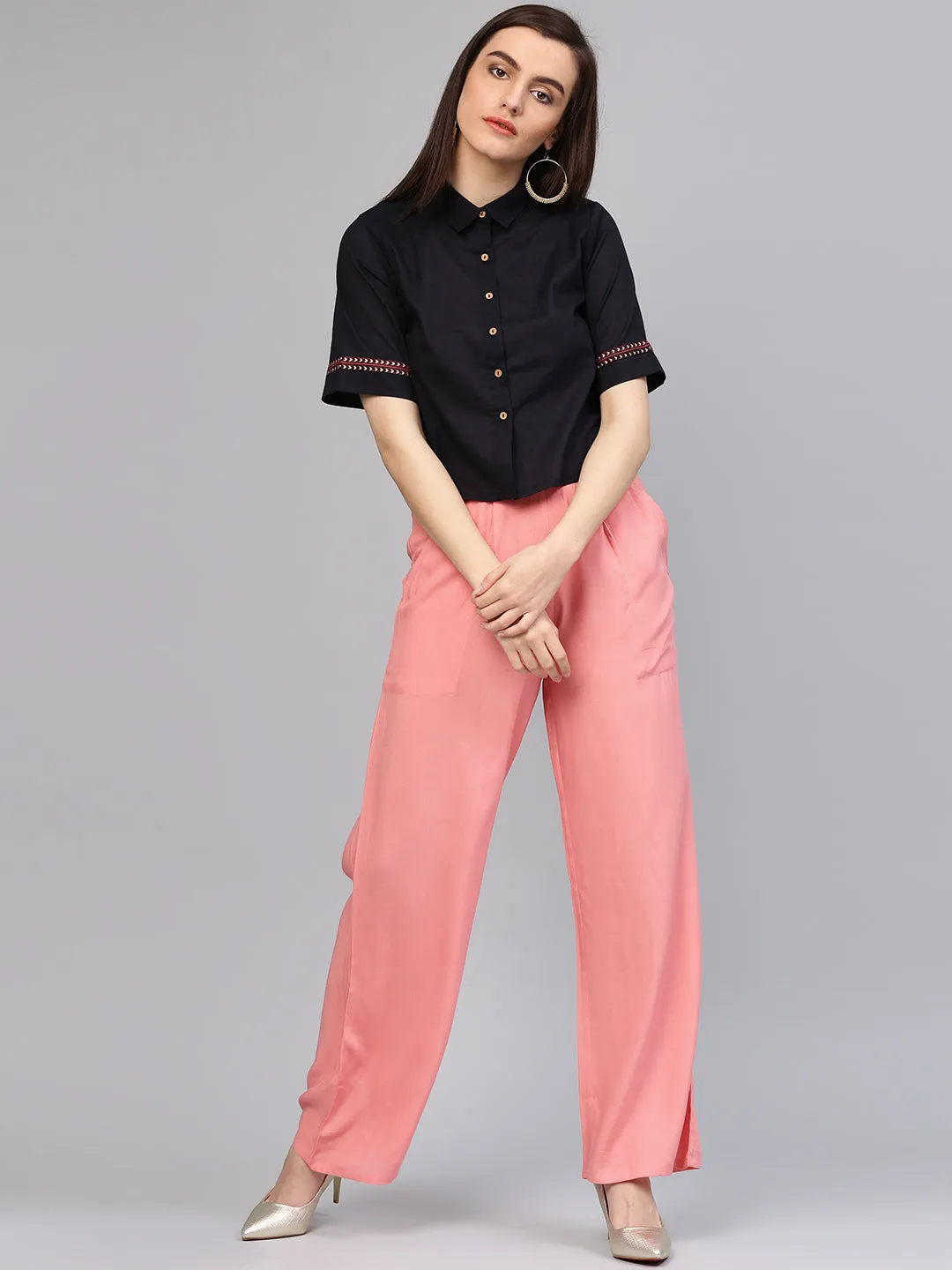 Pink Solid Rayon Palazzo