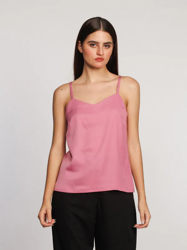Pink Solid Regular Tank Top