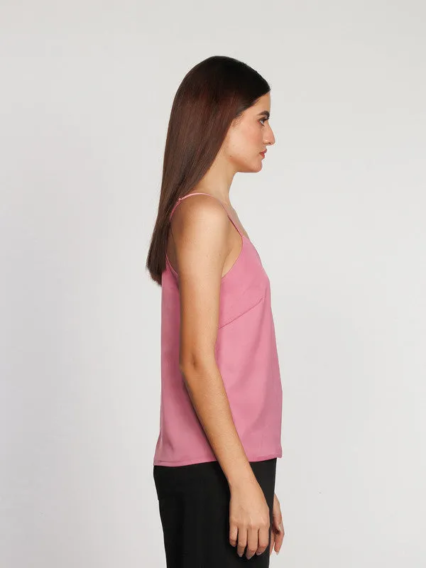 Pink Solid Regular Tank Top