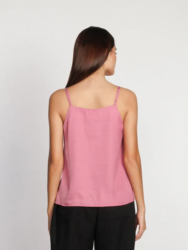 Pink Solid Regular Tank Top