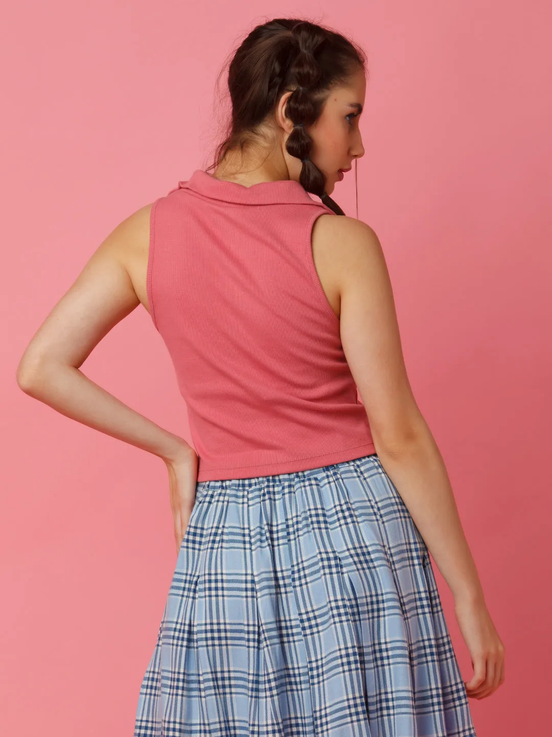 Pink Solid Shirt Style Top