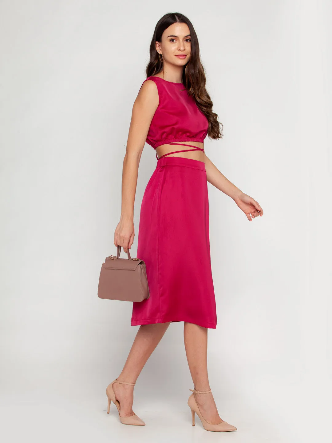 Pink Solid Tie-Up Top