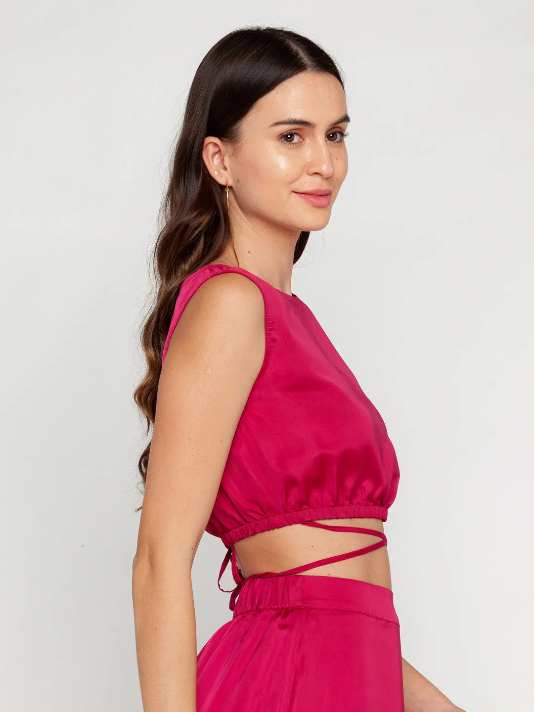 Pink Solid Tie-Up Top