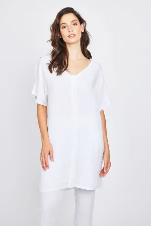 Pistache Caftan Linen Dress with Trimming