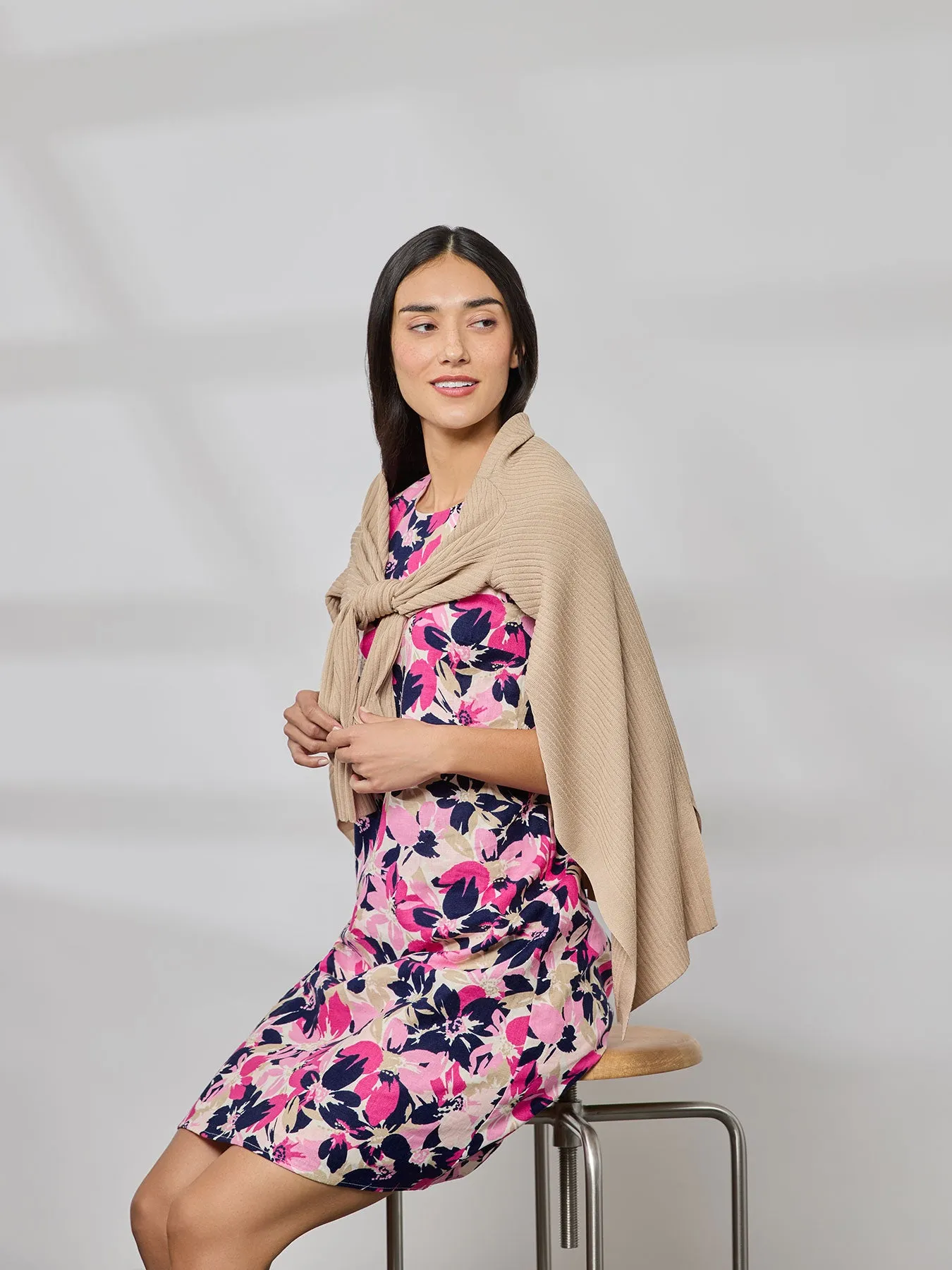 Plus Linen Cap Sleeve Swing Dress
