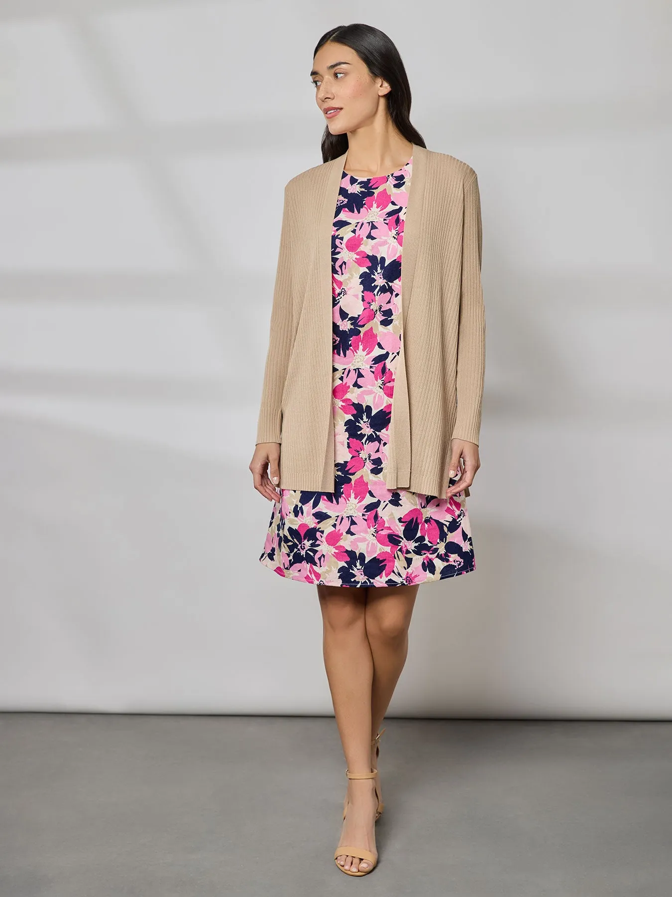 Plus Linen Cap Sleeve Swing Dress