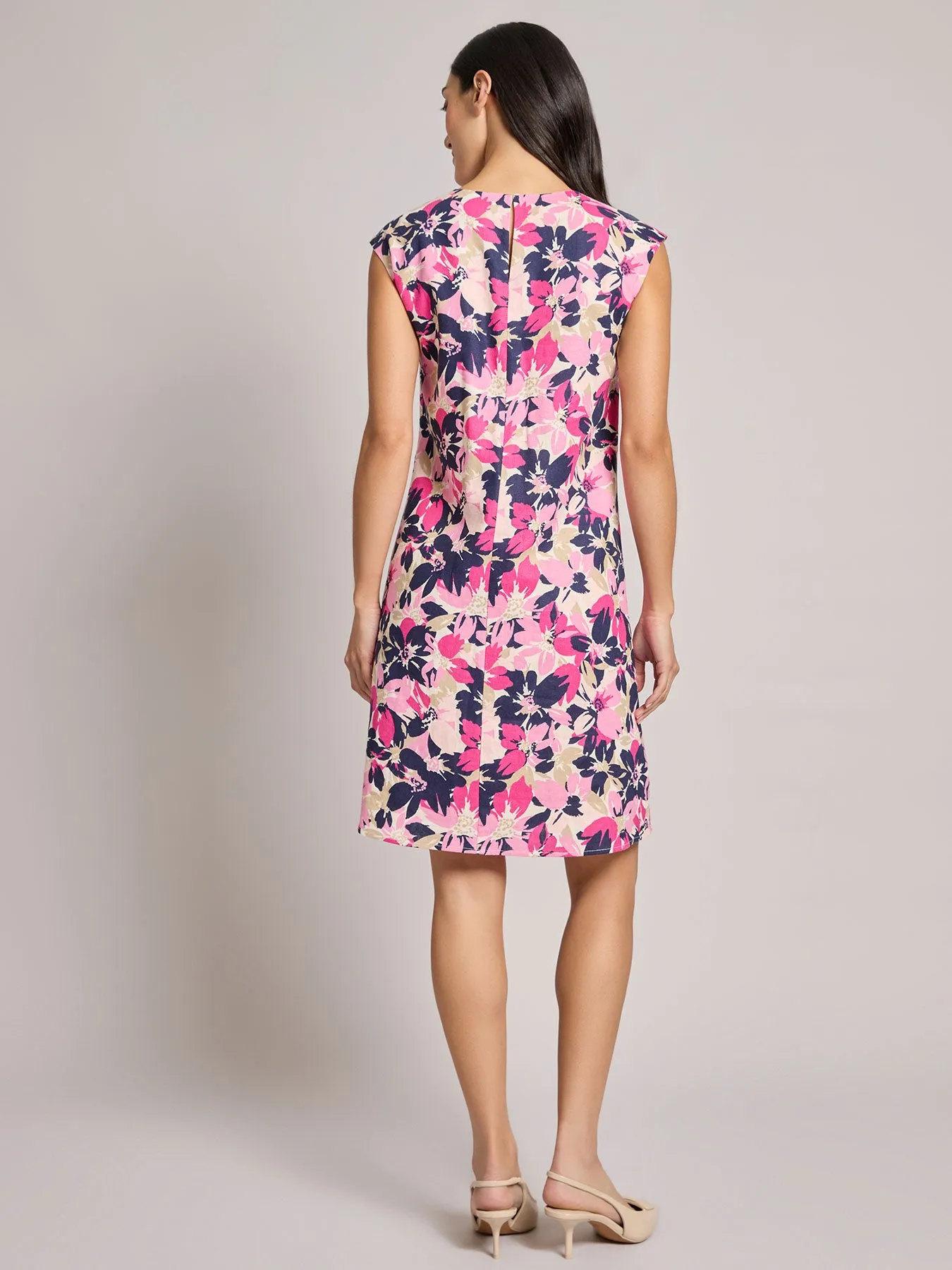 Plus Linen Cap Sleeve Swing Dress