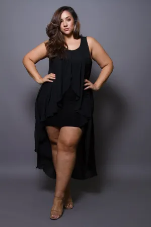 Plus Size Flowy Layered Chiffon Cape Dress