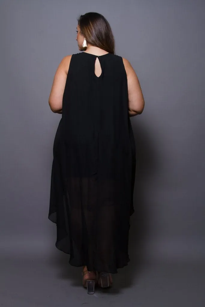 Plus Size Flowy Layered Chiffon Cape Dress