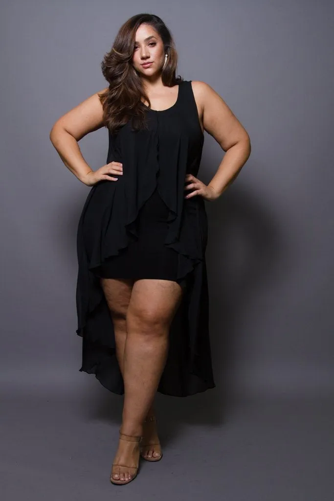 Plus Size Flowy Layered Chiffon Cape Dress