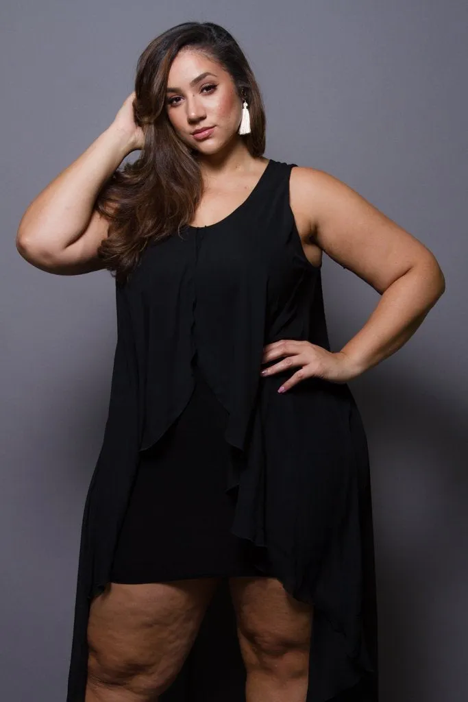 Plus Size Flowy Layered Chiffon Cape Dress