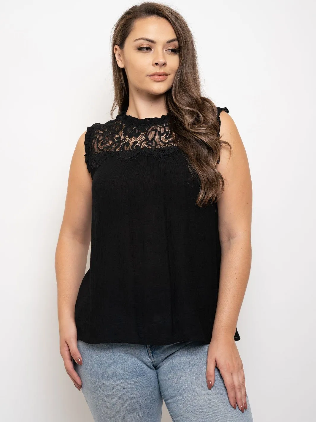 PLUS SIZE SLEEVELESS LACE DETAIL TOP