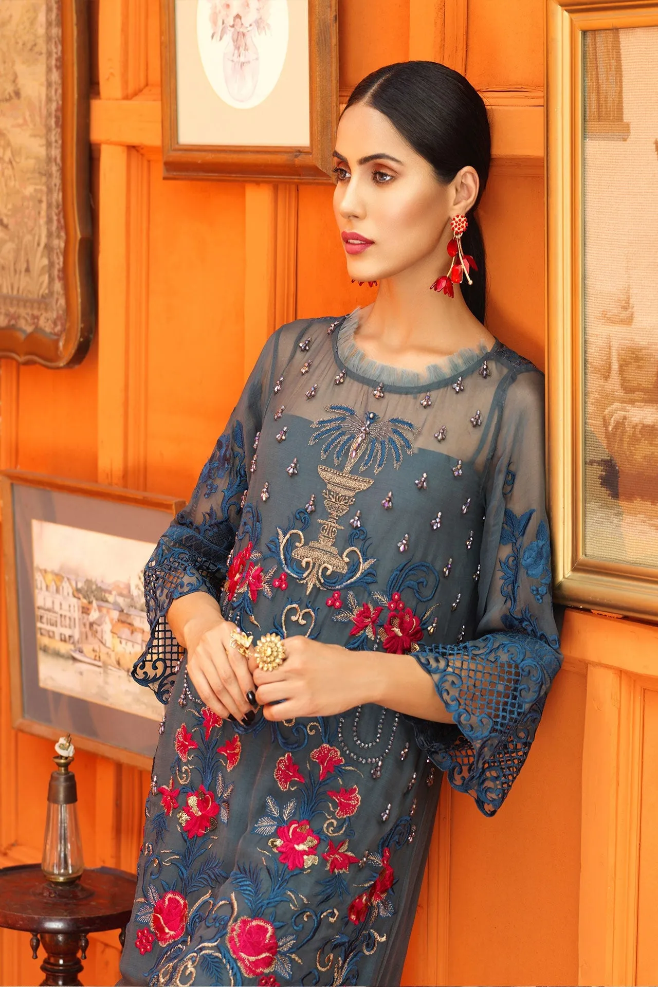 Pretty Pakistani dress of Chiffon for Parties # P2611