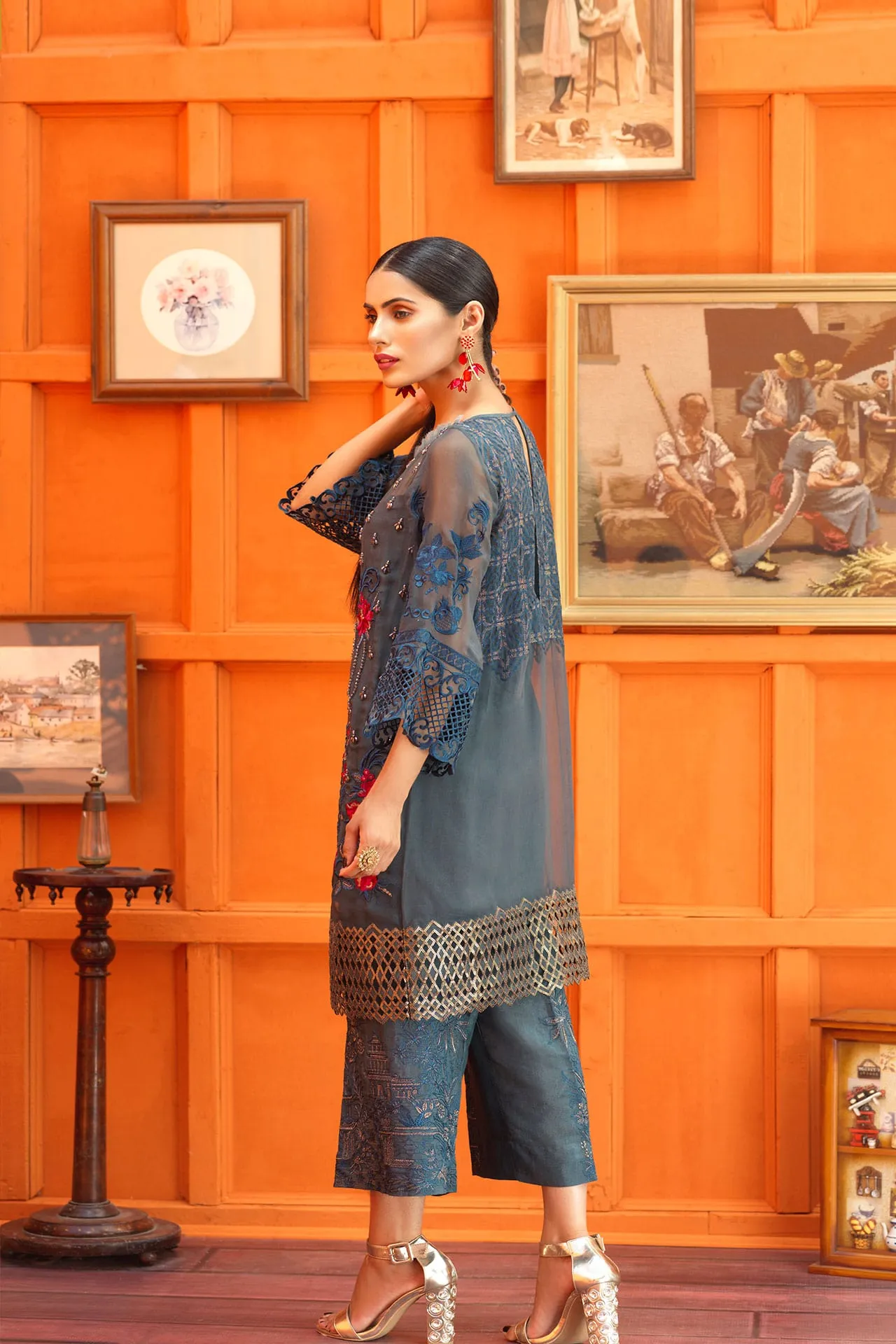 Pretty Pakistani dress of Chiffon for Parties # P2611