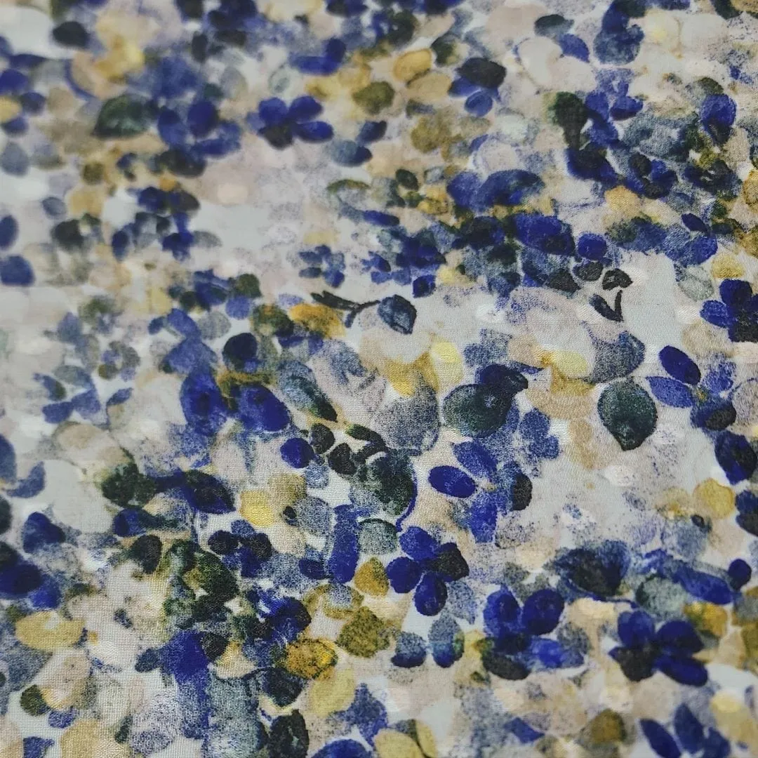 Printed Chiffon Fabric Royal/Yellow 150cm
