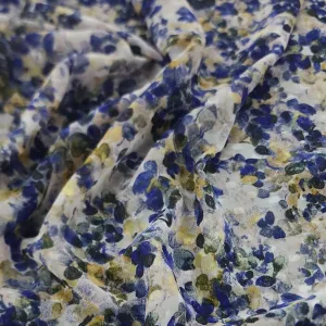 Printed Chiffon Fabric Royal/Yellow 150cm