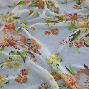 Printed Chiffon Fabric White/Orange 150cm