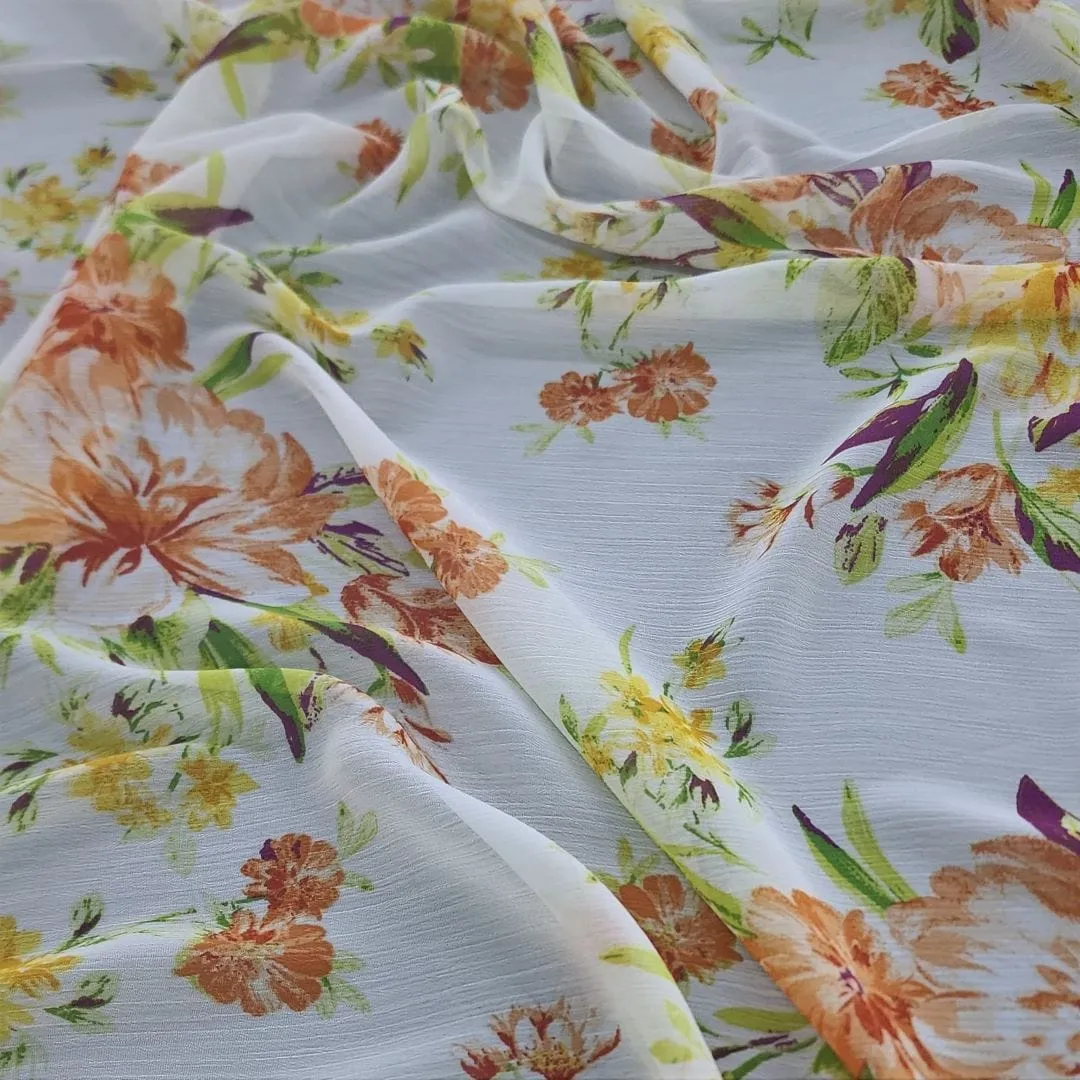 Printed Chiffon Fabric White/Orange 150cm