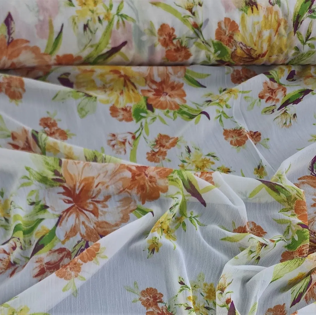 Printed Chiffon Fabric White/Orange 150cm