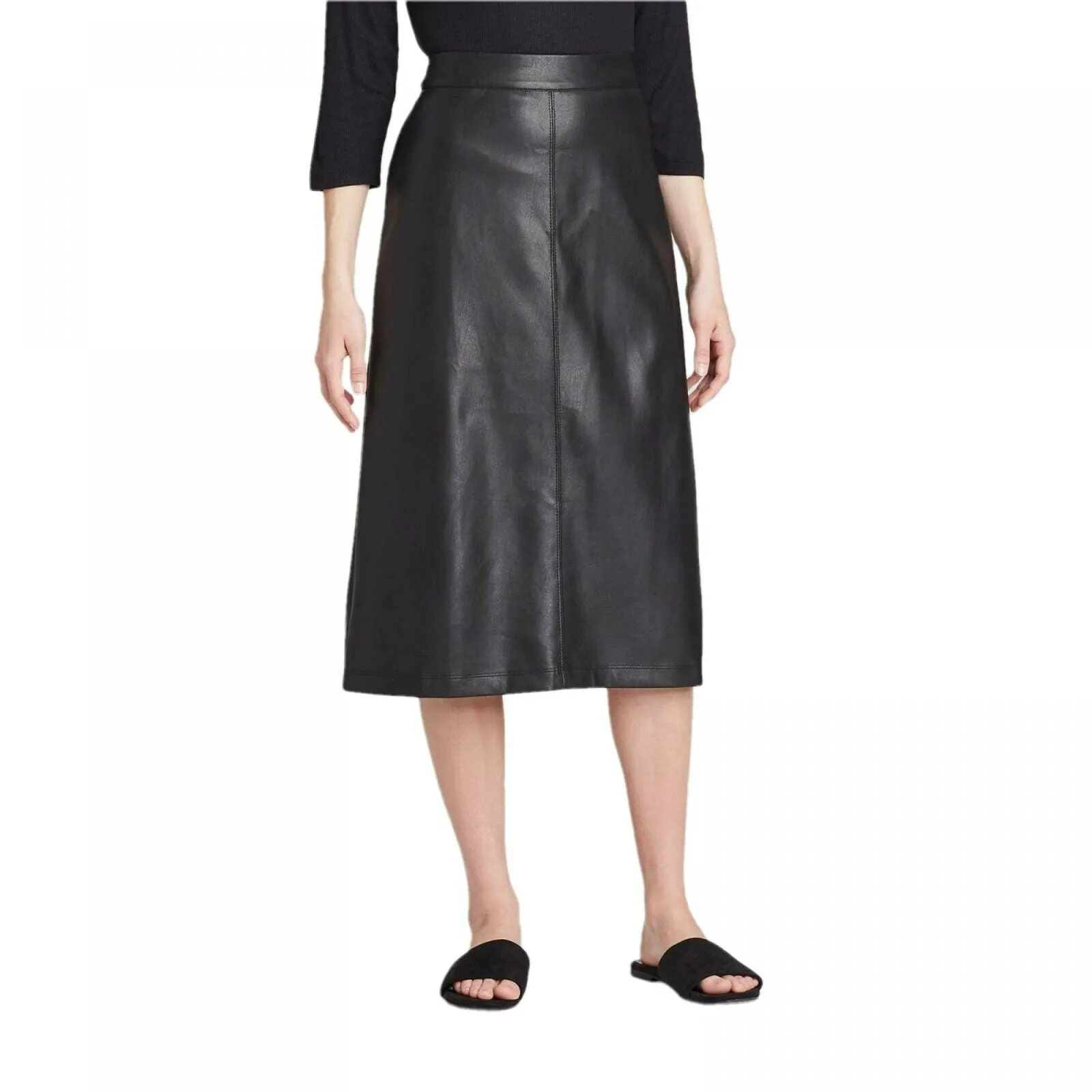 Prologue Women's Faux Leather A-Line Midi Skirt
