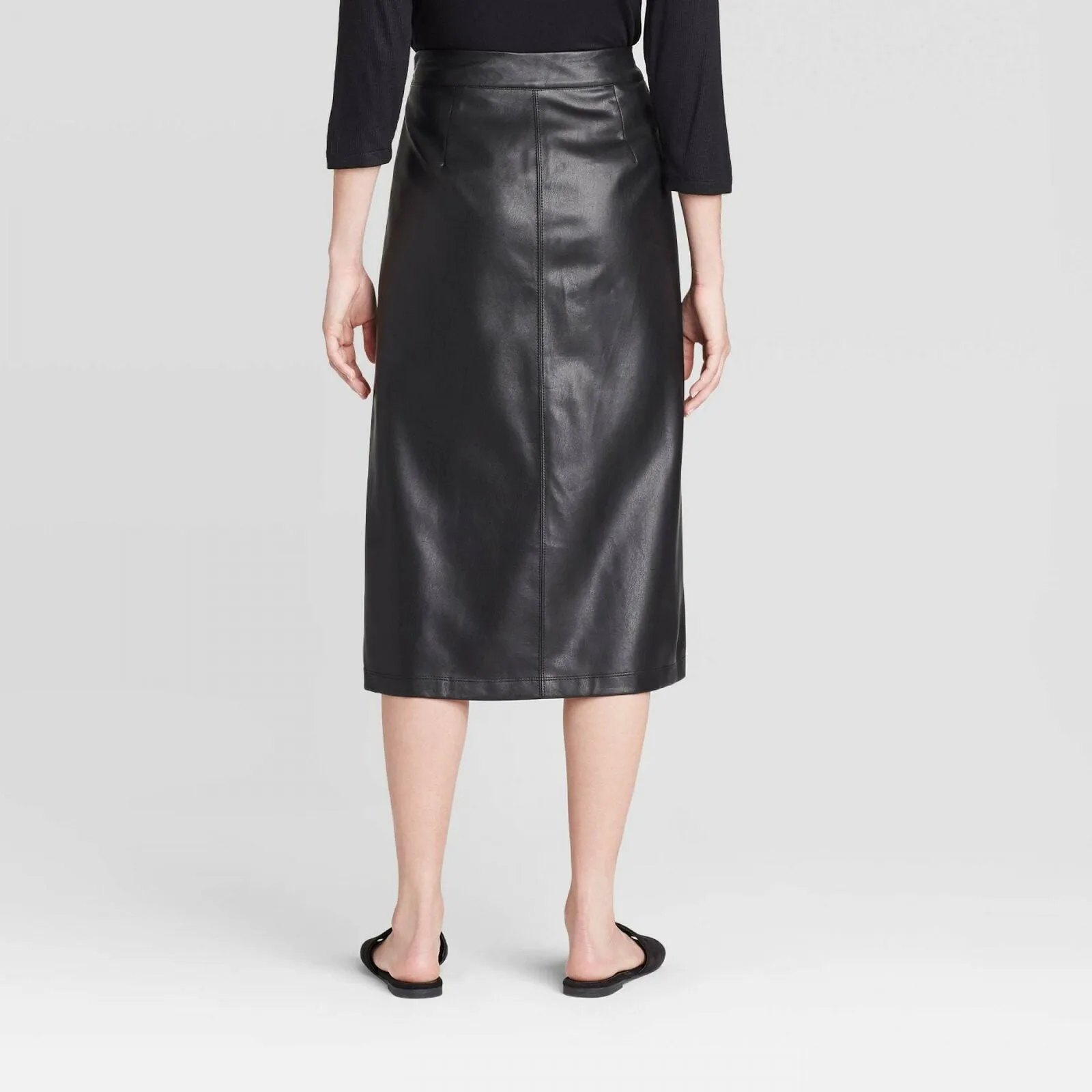 Prologue Women's Faux Leather A-Line Midi Skirt