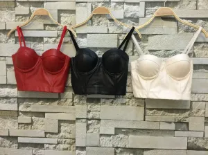 PU leather Bralet Women's Bustier Bra Night Club Party Cropped Top Vest Plus Size