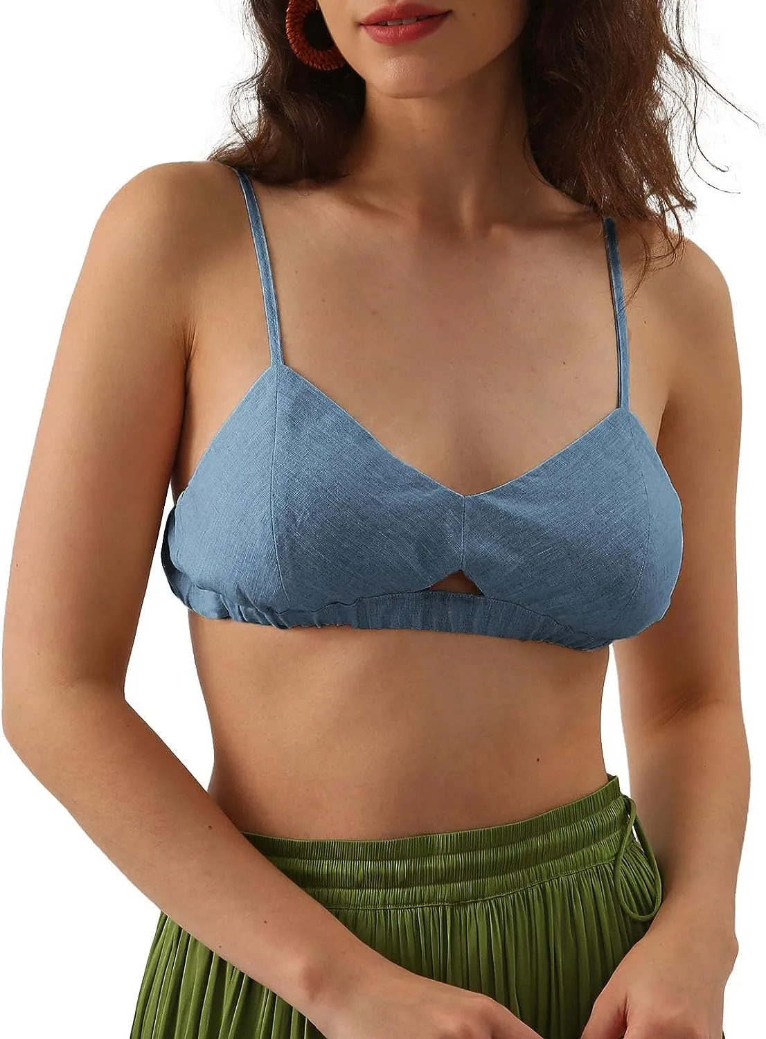 Pure Linen Bikini Bathing Suit Spaghetti Straps Tops