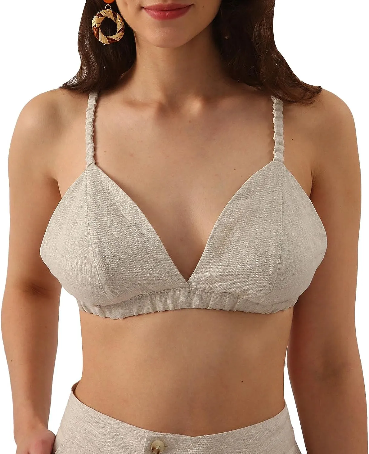 Pure Linen Triangle Bikini Bathing Suit Tops