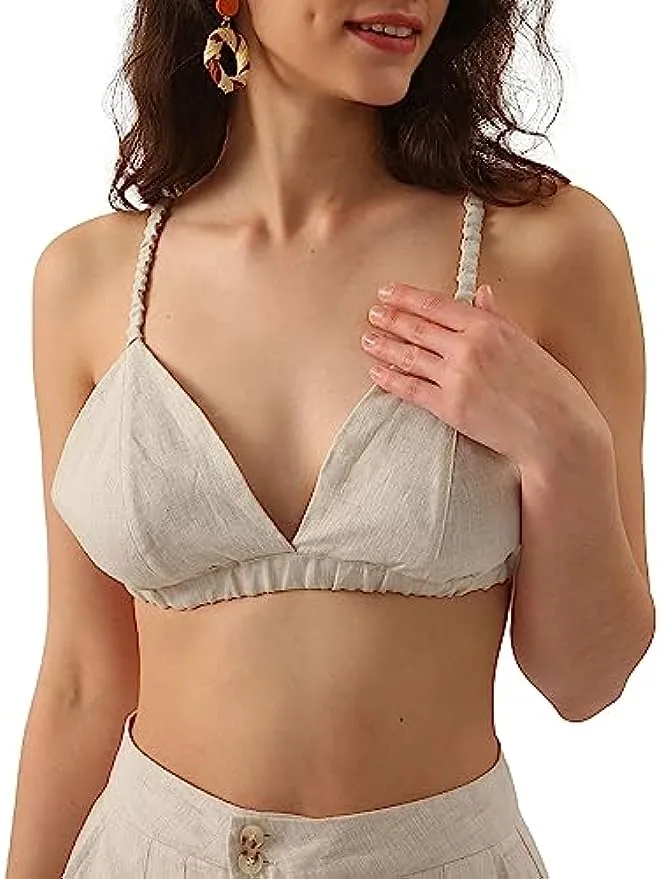 Pure Linen Triangle Bikini Bathing Suit Tops