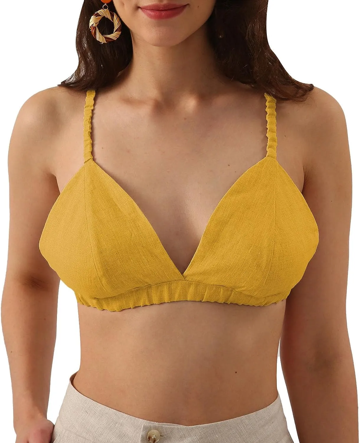 Pure Linen Triangle Bikini Bathing Suit Tops