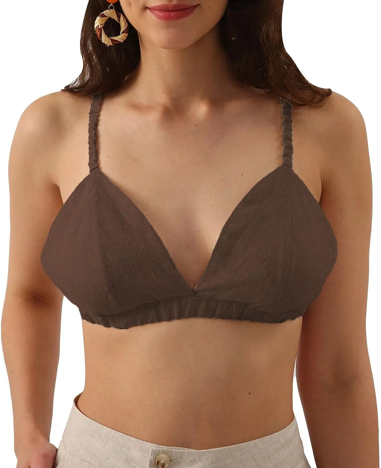 Pure Linen Triangle Bikini Bathing Suit Tops