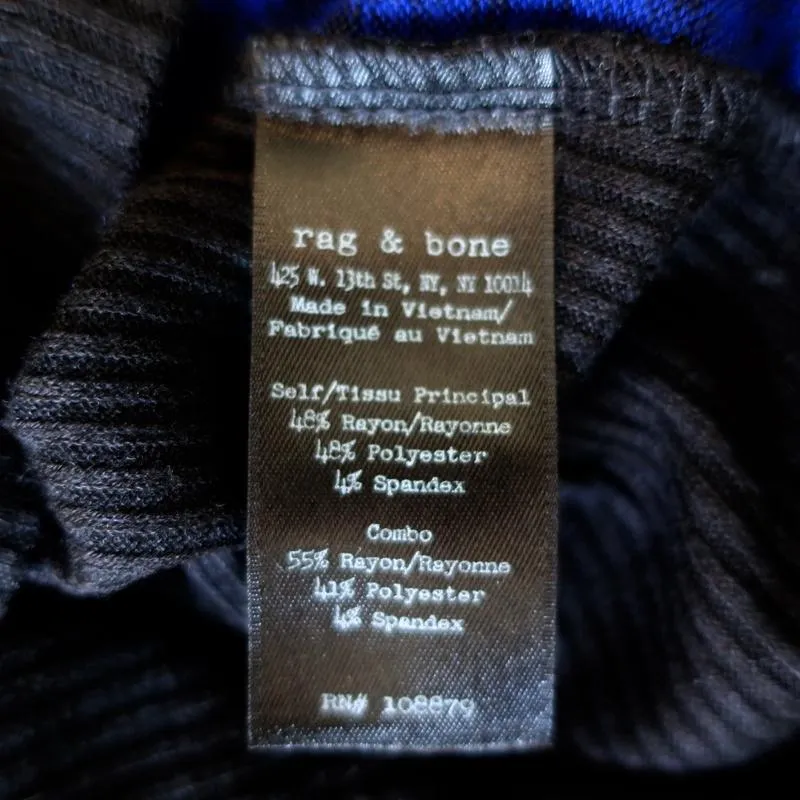 Rag & Bone/JEAN Sweater Blue & Black Stretch Jersey Size Small Crewneck Pullover